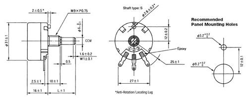 30mm Size Metal Round Shaft Rotary Potentiometer, RV30 Series