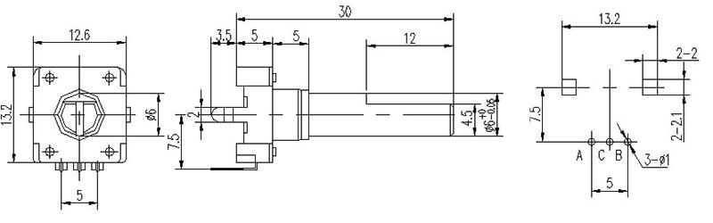 12mm Flat Insulated Shaft Rotary Encoder, EC12-1 Series
